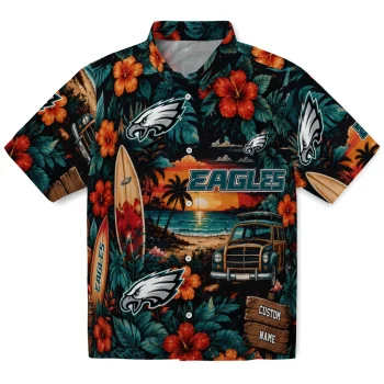 Philadelphia Eagles Hawaiian Shirt - Personalized Scenic Collage Black Green
