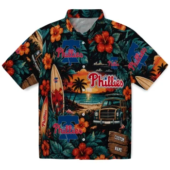 Philadelphia Phillies Hawaiian Shirt - Custom Scenic Collage Black Green