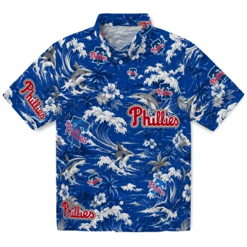 Philadelphia Phillies Hawaiian Shirt - Customized Wave Florals Blue