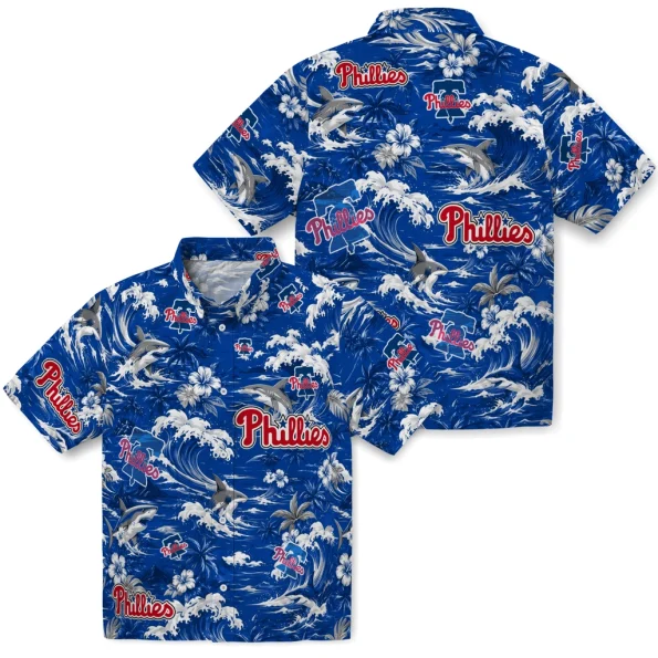 philadelphia-phillies-hawaiian-shirt-customized-wave-florals-blue-high-quality