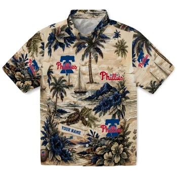 Philadelphia Phillies Hawaiian Shirt - Personalized Island Voyage Blue Beige