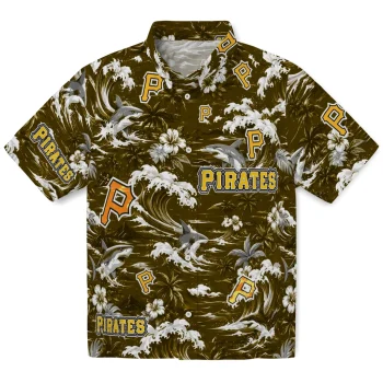 Pittsburgh Pirates Hawaiian Shirt - Personalized Wave Florals Black