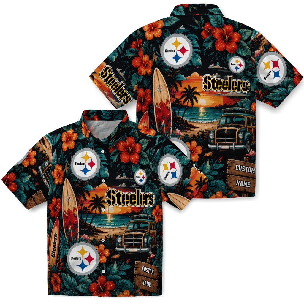 pittsburgh-steelers-hawaiian-shirt-custom-scenic-collage-black-green-high-quality