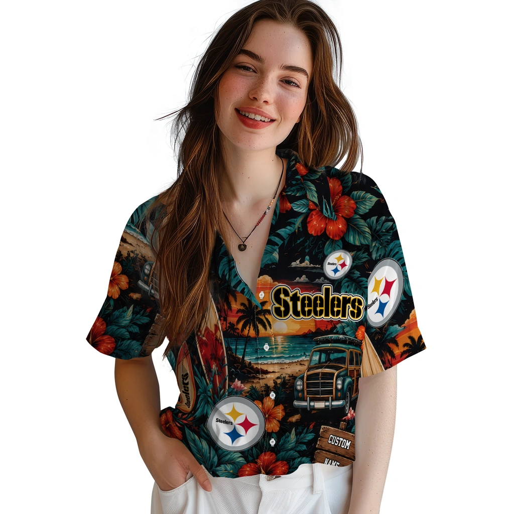 pittsburgh-steelers-hawaiian-shirt-custom-scenic-collage-black-green-latest-model