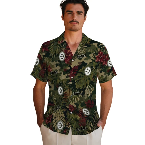 pittsburgh-steelers-hawaiian-shirt-customized-foliage-camo-dark-olive-green-fashion-forward