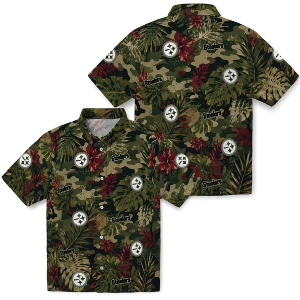 pittsburgh-steelers-hawaiian-shirt-customized-foliage-camo-dark-olive-green-high-quality