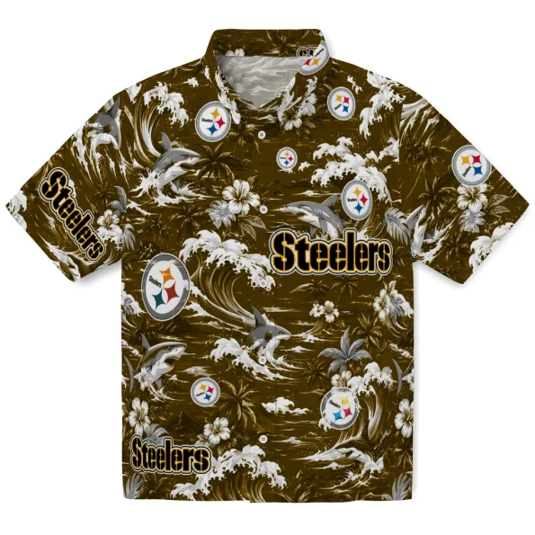 pittsburgh-steelers-hawaiian-shirt-customized-wave-florals-gold-best-selling pittsburgh steelers hawaiian shirt customized wave florals gold best selling