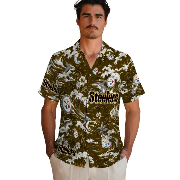 pittsburgh-steelers-hawaiian-shirt-customized-wave-florals-gold-fashion-forward
