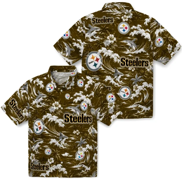 pittsburgh-steelers-hawaiian-shirt-customized-wave-florals-gold-high-quality