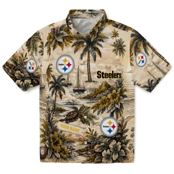Pittsburgh Steelers Hawaiian Shirt - Personalized Island Voyage Gold Beige