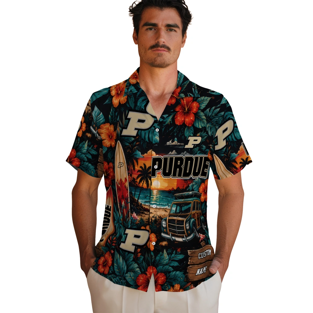 purdue-boilermakers-hawaiian-shirt-custom-scenic-collage-black-green-fashion-forward
