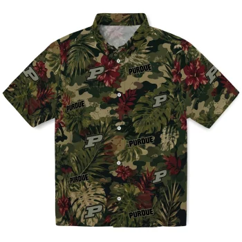 Purdue Boilermakers Hawaiian Shirt - Customized Foliage Camo Dark Olive Green