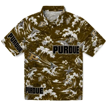 Purdue Boilermakers Hawaiian Shirt - Customized Wave Florals Gold