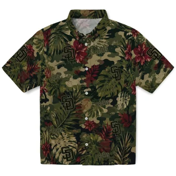 San Diego Padres Hawaiian Shirt - Custom Foliage Camo Dark Olive Green