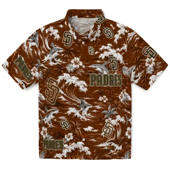 San Diego Padres Hawaiian Shirt - Custom Wave Florals Brown
