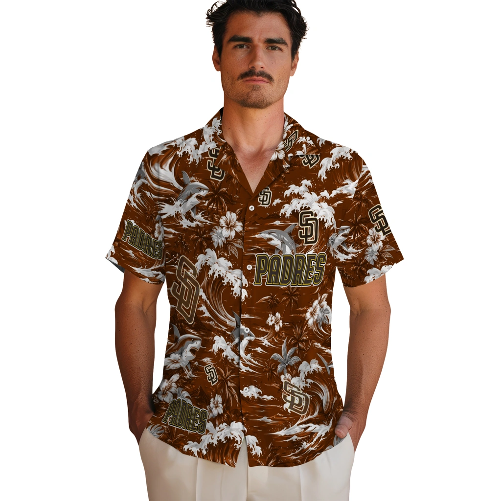 san-diego-padres-hawaiian-shirt-custom-wave-florals-brown-fashion-forward