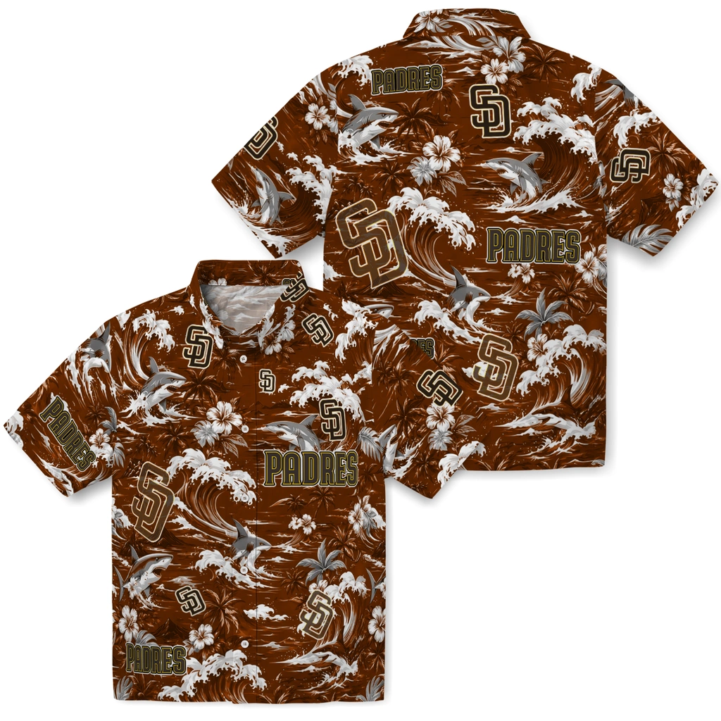 san-diego-padres-hawaiian-shirt-custom-wave-florals-brown-high-quality