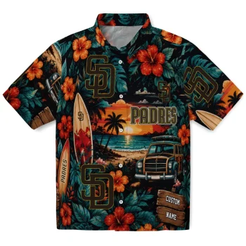 San Diego Padres Hawaiian Shirt - Personalized Scenic Collage Black Green
