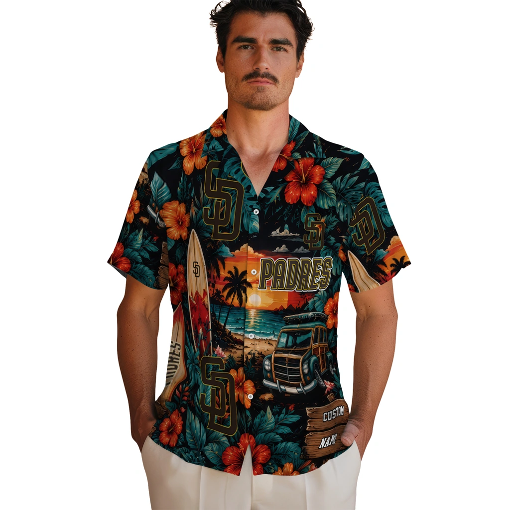 san-diego-padres-hawaiian-shirt-personalized-scenic-collage-black-green-fashion-forward