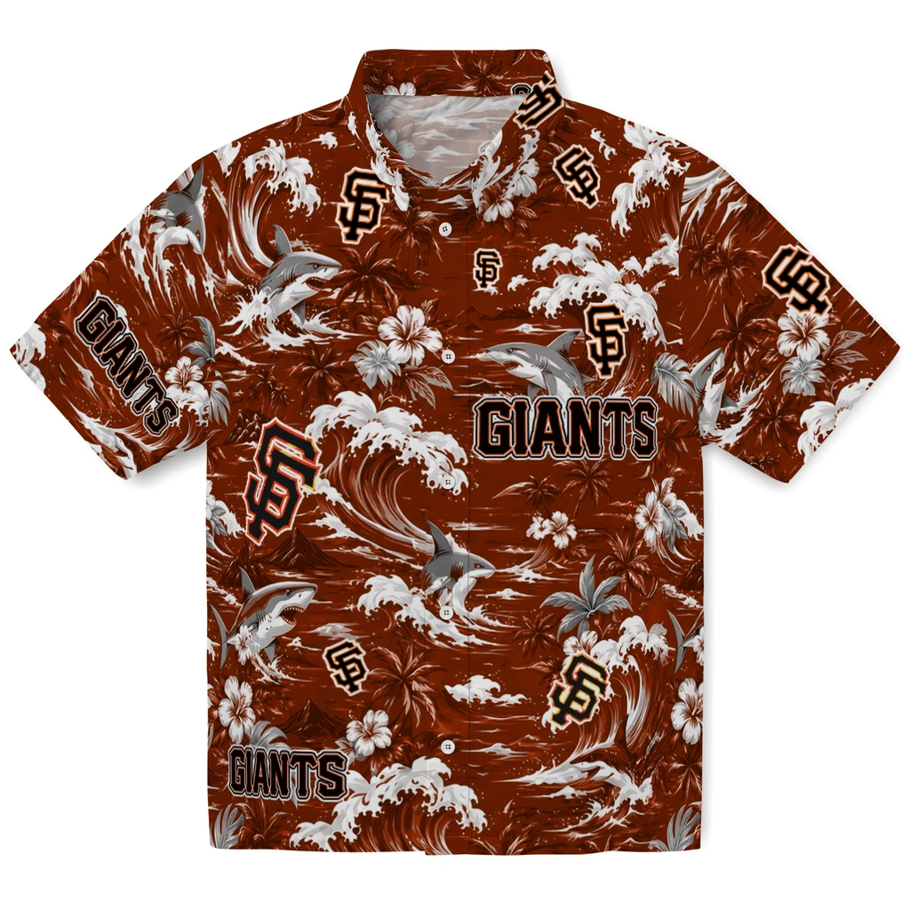 san-francisco-giants-hawaiian-shirt-customized-wave-florals-orange-best-selling san francisco giants hawaiian shirt customized wave florals orange best selling
