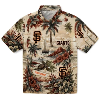 San Francisco Giants Hawaiian Shirt - Personalized Island Voyage Orange Beige