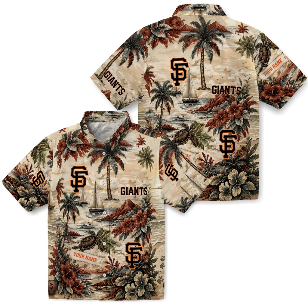 san-francisco-giants-hawaiian-shirt-personalized-island-voyage-orange-beige-high-quality
