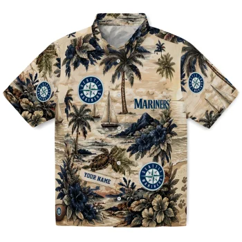 Seattle Mariners Hawaiian Shirt - Custom Island Voyage Navy Blue Beige