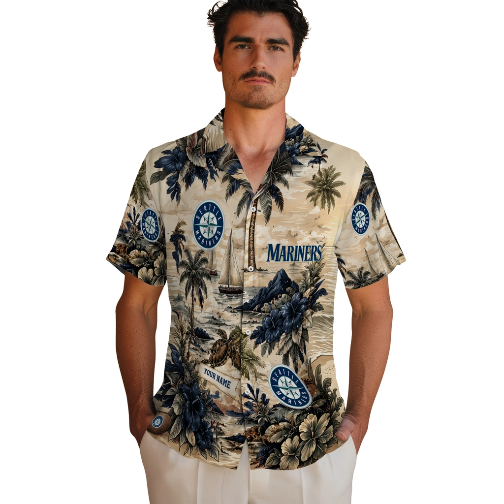 seattle-mariners-hawaiian-shirt-custom-island-voyage-navy-blue-beige-fashion-forward