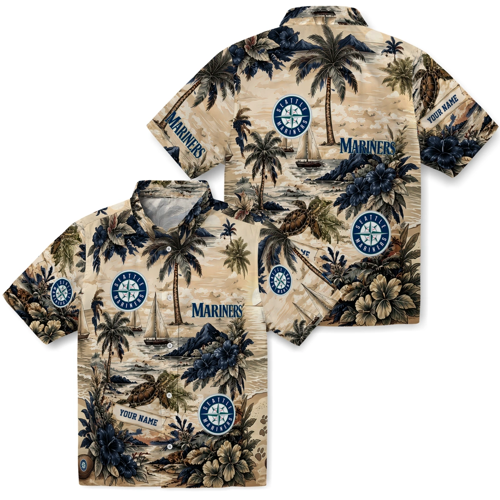 seattle-mariners-hawaiian-shirt-custom-island-voyage-navy-blue-beige-high-quality