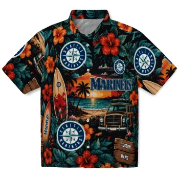 Seattle Mariners Hawaiian Shirt - Customized Scenic Collage Black Green