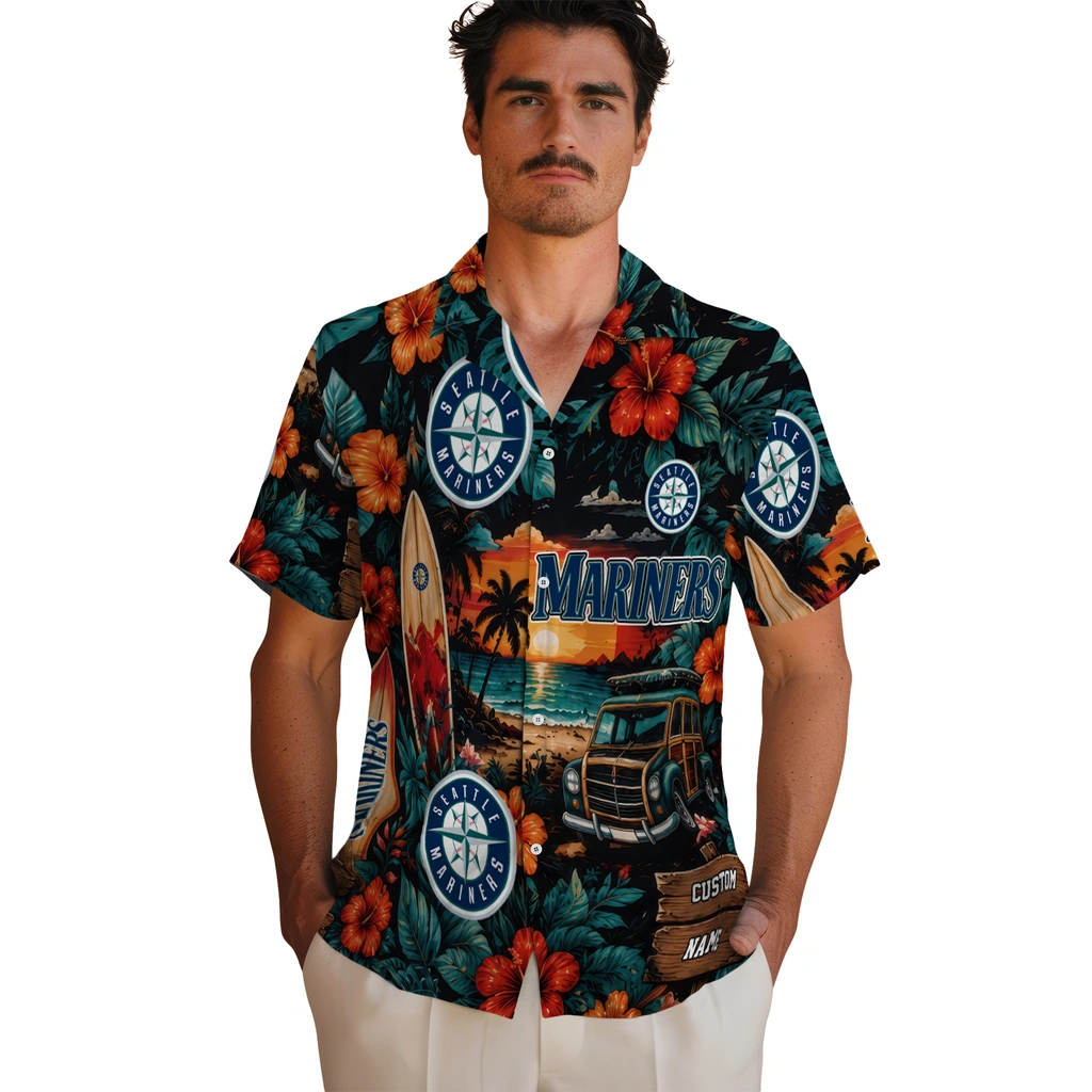 seattle-mariners-hawaiian-shirt-customized-scenic-collage-black-green-fashion-forward