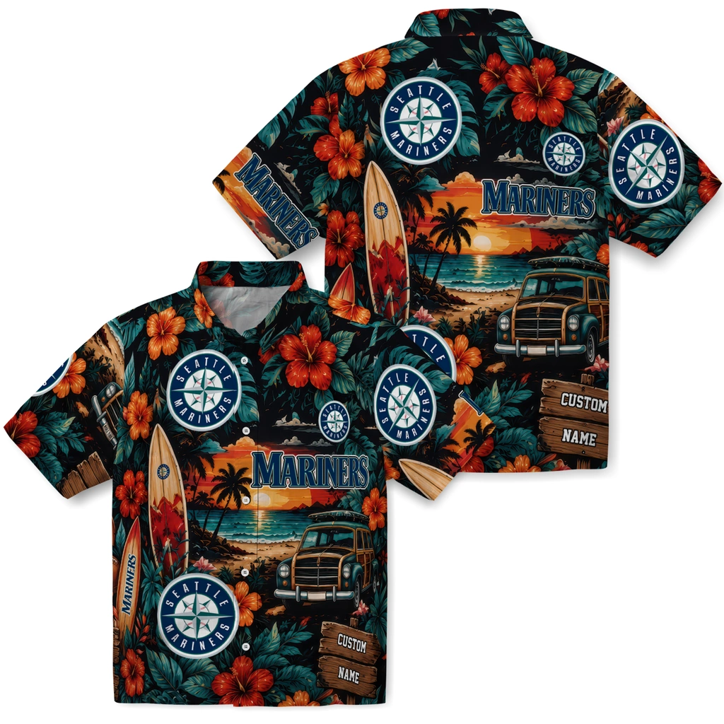 seattle-mariners-hawaiian-shirt-customized-scenic-collage-black-green-high-quality