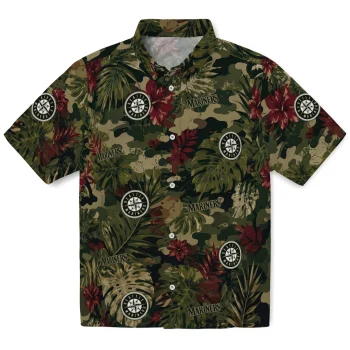 Seattle Mariners Hawaiian Shirt - Personalized Foliage Camo Dark Olive Green