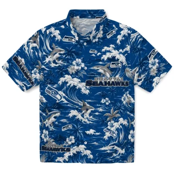 Seattle Seahawks Hawaiian Shirt - Custom Wave Florals Blue