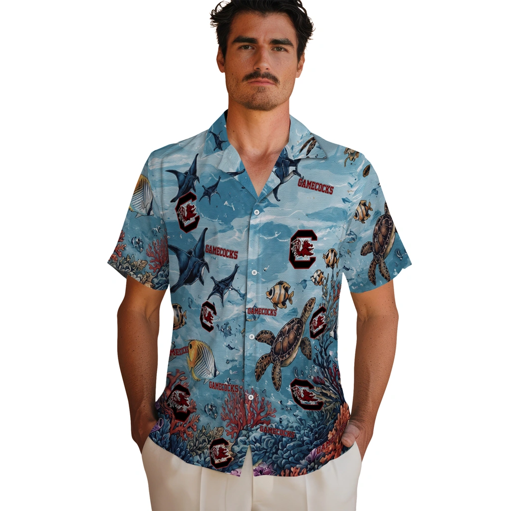 south-carolina-gamecocks-hawaiian-shirt-custom-coral-reef-aqua-fashion-forward
