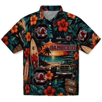 South Carolina Gamecocks Hawaiian Shirt - Custom Scenic Collage Black Green