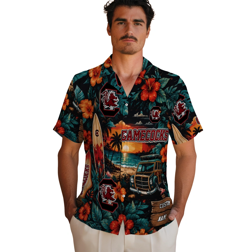 south-carolina-gamecocks-hawaiian-shirt-custom-scenic-collage-black-green-fashion-forward