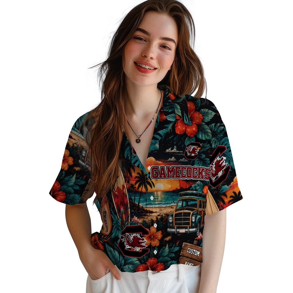 south-carolina-gamecocks-hawaiian-shirt-custom-scenic-collage-black-green-latest-model