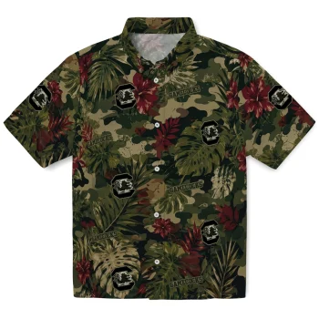 South Carolina Gamecocks Hawaiian Shirt - Customized Foliage Camo Dark Olive Green