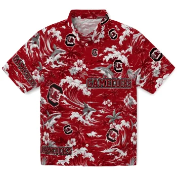 South Carolina Gamecocks Hawaiian Shirt - Customized Wave Florals Garnet