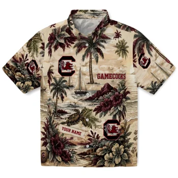 South Carolina Gamecocks Hawaiian Shirt - Personalized Island Voyage Garnet Beige