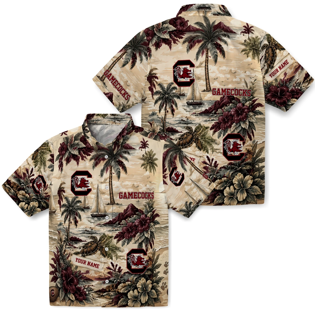 south-carolina-gamecocks-hawaiian-shirt-personalized-island-voyage-garnet-beige-high-quality