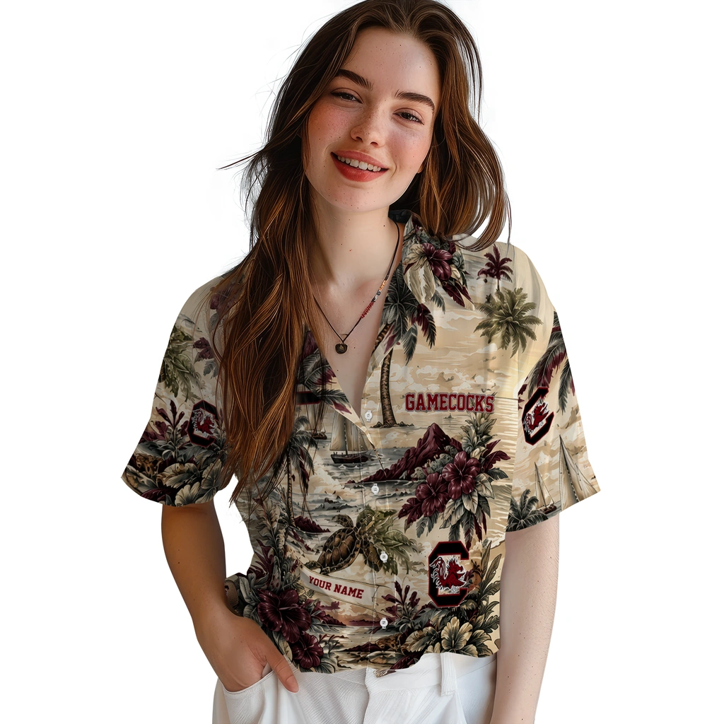 south-carolina-gamecocks-hawaiian-shirt-personalized-island-voyage-garnet-beige-latest-model
