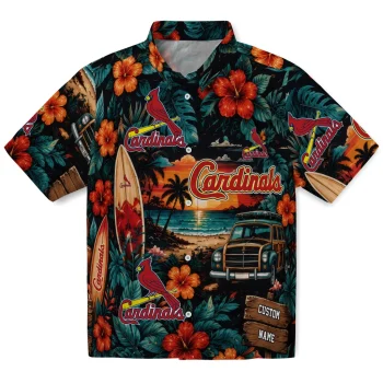 St. Louis Cardinals Hawaiian Shirt - Personalized Scenic Collage Black Green