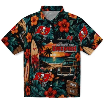 Tampa Bay Buccaneers Hawaiian Shirt - Custom Scenic Collage Black Green