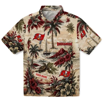 Tampa Bay Buccaneers Hawaiian Shirt - Personalized Island Voyage Red Beige