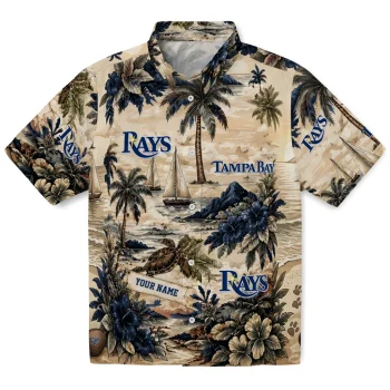 Tampa Bay Rays Hawaiian Shirt - Personalized Island Voyage Navy Beige