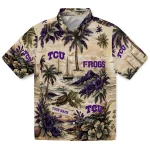 TCU Horned Frogs Hawaiian Shirt - Custom Island Voyage Purple Beige 1 tcu-horned-frogs-hawaiian-shirt-custom-island-voyage-purple-beige-best-selling