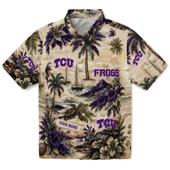 TCU Horned Frogs Hawaiian Shirt - Custom Island Voyage Purple Beige