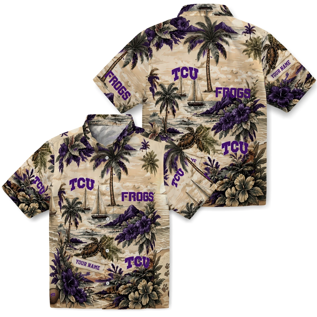 tcu-horned-frogs-hawaiian-shirt-custom-island-voyage-purple-beige-high-quality